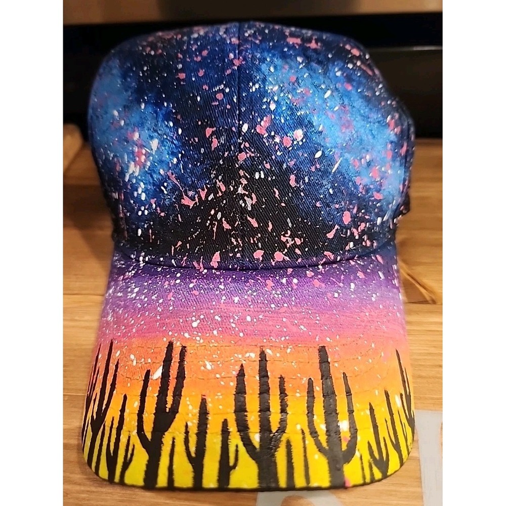 NEW Hand Painted Galaxy Snapback Hats Milky Way Forest & Desert Skyscape